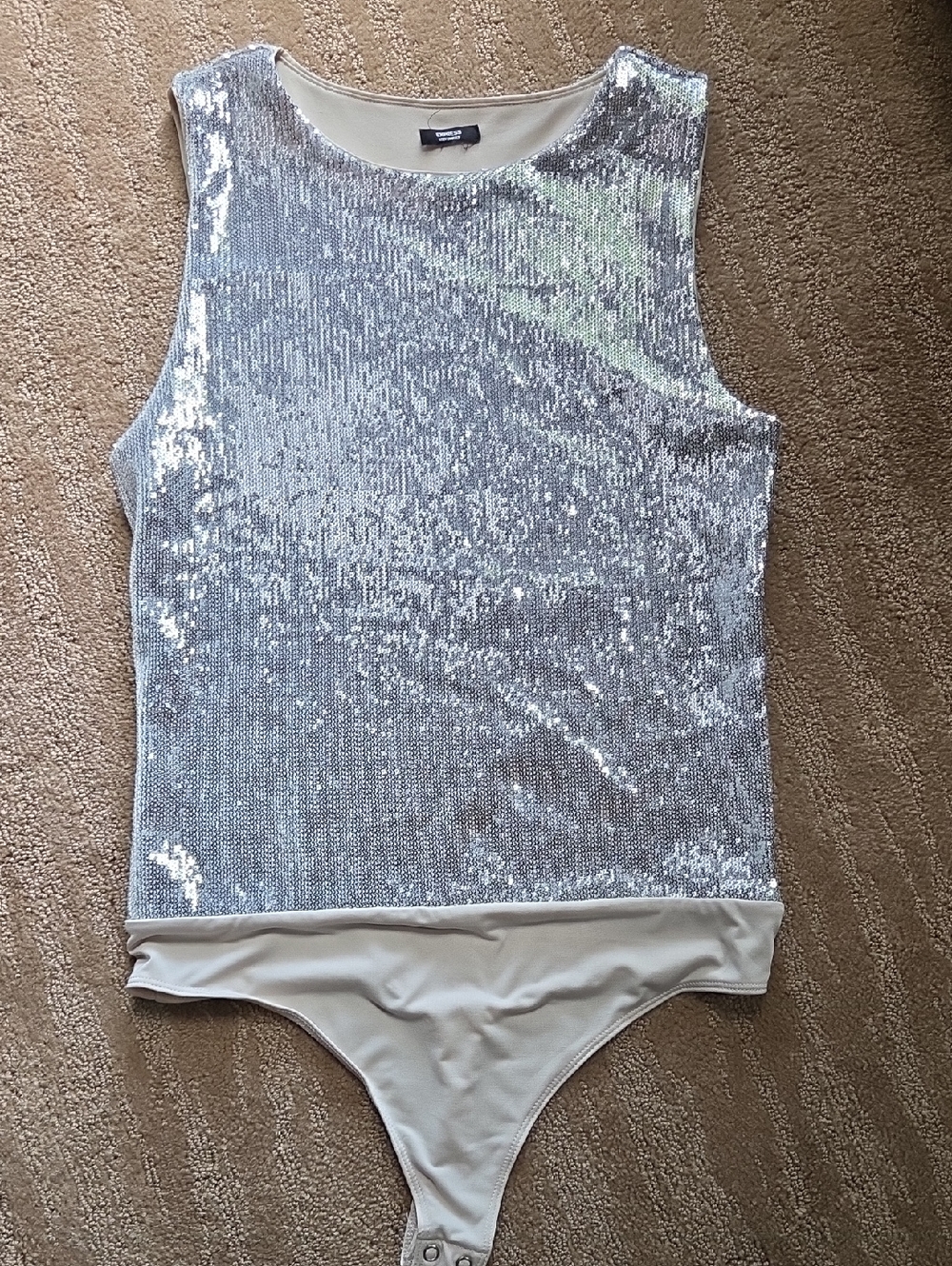 Express Body Contour Silver Sequin Bodysuit Tank Top
